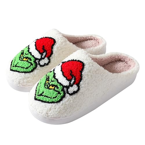 Grinch Hausschuhe Weihnachts Hausschuhe Damen Herren Plüsch Pantoffeln Winter Warm Slipper Bequem Weich Leicht (Green4, Erwachsene, 37, Numerisch (von/bis), EU Schuhgrößensystem, 38, M) von Generisch