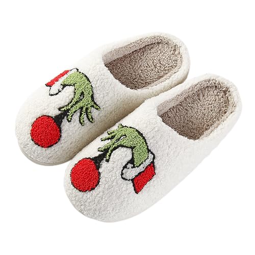 Grinch Hausschuhe Weihnachts Hausschuhe Damen Herren Plüsch Pantoffeln Winter Warm Slipper Bequem Weich Leicht (White2, Erwachsene, 37, Numerisch (von/bis), EU Schuhgrößensystem, 38, M) von Generisch