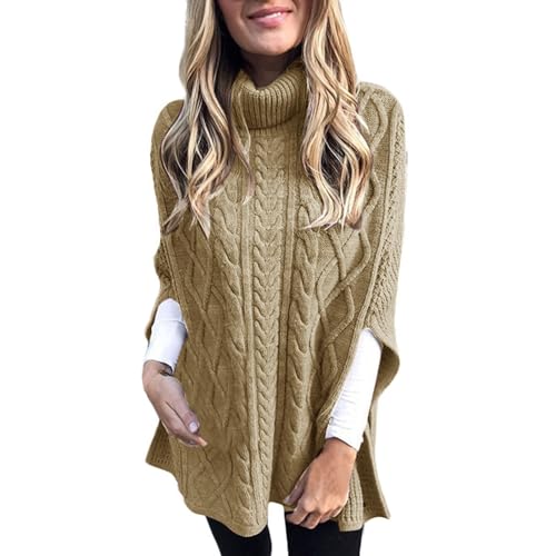 Grobstrickpullover Damen Oversize | Rollkragenpullover Damen Kurzarm Strick Elegant Grobstrick Sweatshirt Langarm Lose Sweater Pullover Winter Warm Strickpullover Casual Jumper Strickponcho Cape von Generisch