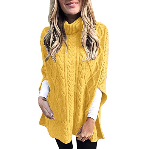 Grobstrickpullover Damen Oversize | Rollkragenpullover Damen Kurzarm Strick Elegant Grobstrick Sweatshirt Langarm Lose Sweater Pullover Winter Warm Strickpullover Casual Jumper Strickponcho Cape von Generisch