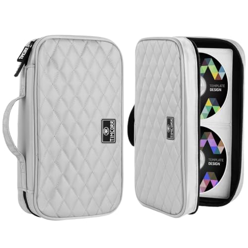 Große CD-Organizer-Tasche mit 96 Fächern, reisefreundliche DVD-Brieftasche mit Griff, harte Aufbewahrungstasche für Auto, Büro und Reisen, hellgrau, Einheitsgröße von Generisch