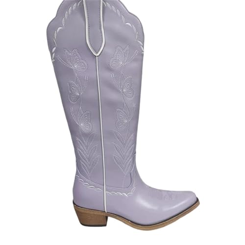 Große Damen-Stiefel mit spitzem Zehenbereich, kniehohe Stiefel zum Hineinschlüpfen mit bequemer, wadenhoher Passform und klobigem hohem Absatz für ein auffälliges modisches Statement, Ax250404b, 48 EU von Generisch