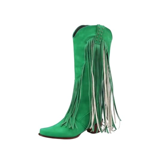 Große Größe 43, kniehohe Damenstiefel mit modischem Fransen, runder Zehenpartie und Absatzplattform für einen Designer-inspirierten Street-Look, 1, 40.5 EU von Generisch