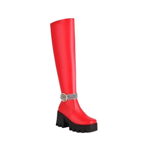 Große Größe 45 46 Damen Oberschenkelhohe Stiefel mit hohem quadratischem Absatz und schmaler elastischer Bein-Passform mit quadratischer Zehenpartie und seitlichem Reißverschluss, perfekt für Große Größe 45 46 Damen Oberschenkelhohe Stiefel mit hohem quadratischem Absatz und schmaler elastischer Bein-Passform mit quadratischer Zehenpartie und seitlichem Reißverschluss, perfekt für von Generisch