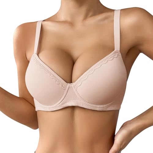 Große Größe BH mit Bügel Comfy T Shirt BHS Große Brüste Basic Unsichtbar Smooth Push Up Gepolstert Bralette Dünn Bequem Atmungsaktiv Softschalen Bra Klassische Top von Generisch