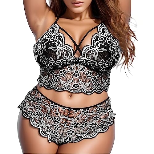Große Größen Damen Unterwäsche Set BH Und Slip Frauen Dessous-Set 2Tlg Sexy Spitzed Blume Corsage Reizwäsche Mit BH Und Höschens Aushöhlen Gedruckt Übergröße Damen Lingerie Halfter Spitze Dessous Große Größen Damen Unterwäsche Set BH Und Slip Frauen Dessous-Set 2Tlg Sexy Spitzed Blume Corsage Reizwäsche Mit BH Und Höschens Aushöhlen Gedruckt Übergröße Damen Lingerie Halfter Spitze Dessous von Generisch
