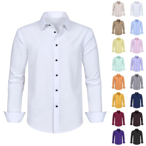 Große Größen Hemd Herren Langarm Stretch Business Bügelfrei Herrenhemd Einfarbig Anzug Hemd Loose Fit Herrenhemden Freizeithemd Outfit Hochzeit von Generisch