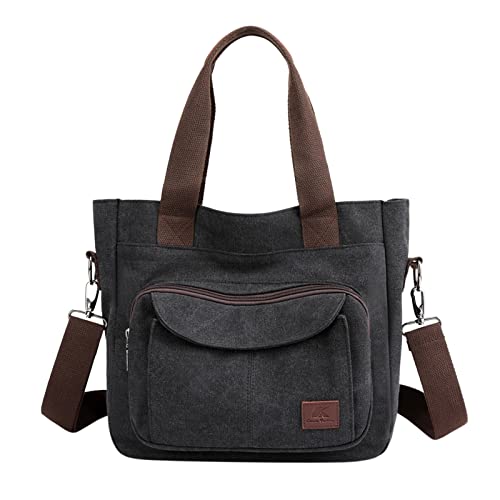 Große Kapazität Damen Tasche New Canvas Handtasche Schulter Messenger Bag One Shoulder Bag, Schwarz , Einheitsgröße von Generisch