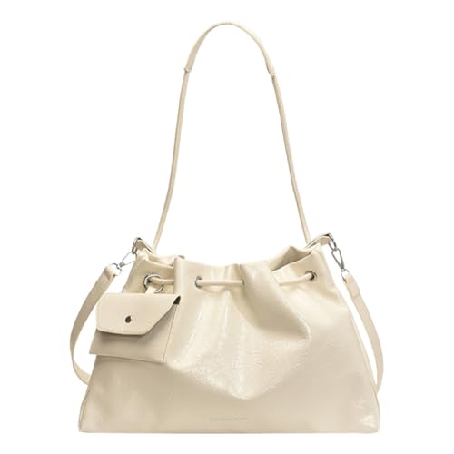 Große Kapazität Kordelzug Bucket Bag Handtasche für Damen und Mädchen mit vielseitigen Schultergurten Geldbörsen, beige, 9.84x0.39x9.84inch von Generisch