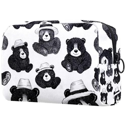 Große Kosmetiktasche mit Reißverschluss, Kosmetik-Organizer für Damen, Motiv: Bären in Schwarz und Weiß, multi, 18.5x7.5x13cm/7.3x3x5.1in, Art déco von Generisch