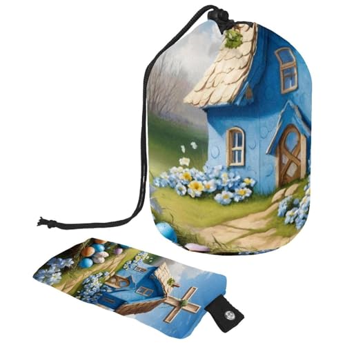 Große Make-up-Tasche für Damen, faltbar, Reise-Kulturbeutel, blaues Oster-Kreuz-Haus, mehrfarbig, 9.9x6.9in/25.2x17.6cm;6x3.5in/15.2x8.8cm von Generisch