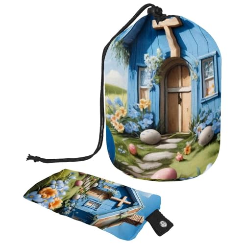 Große Make-up-Tasche für Damen, faltbar, tragbar, Kosmetik-Organizer, wasserdicht, Kulturbeutel, blaues Oster-Kreuz-Haus, mehrfarbig, 9.9x6.9in/25.2x17.6cm;6x3.5in/15.2x8.8cm von Generisch