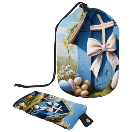 Große Make-up-Tasche für Damen, faltbar, wasserdicht, Kulturbeutel, Organizer, Aufbewahrung, blaues Oster-Kreuz-Haus, mehrfarbig, 9.9x6.9in/25.2x17.6cm;6x3.5in/15.2x8.8cm von Generisch