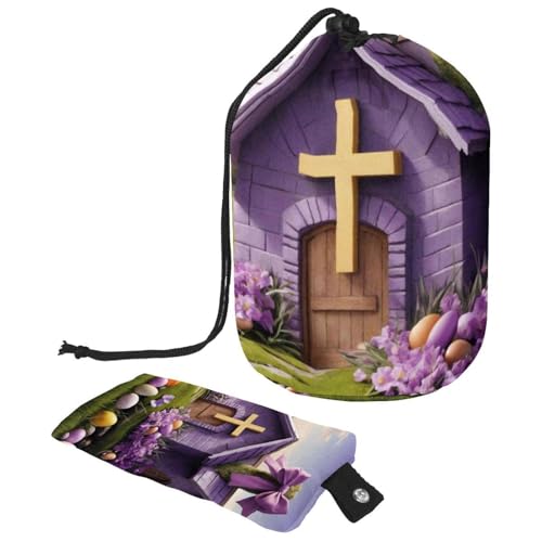 Große Make-up-Tasche für Damen, faltbar, wasserdicht, Kulturbeutel, violettes Oster-Kreuz-Haus, mehrfarbig, 9.9x6.9in/25.2x17.6cm;6x3.5in/15.2x8.8cm von Generisch