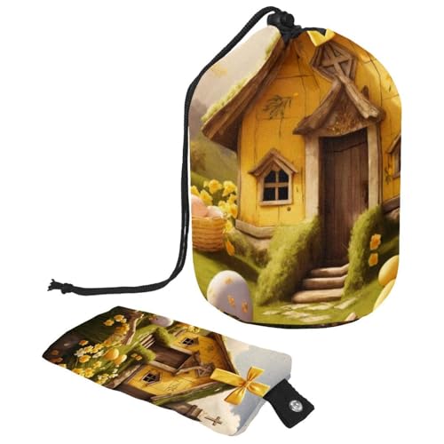 Große Make-up-Tasche für Damen, tragbar, wasserdicht, Kulturbeutel, Aufbewahrung, gelbes Oster-Kreuz-Haus, mehrfarbig, 9.9x6.9in/25.2x17.6cm;6x3.5in/15.2x8.8cm von Generisch