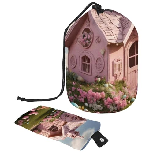 Große Make-up-Tasche für Damen, tragbarer Kulturbeutel, wasserdicht, mit Kordelzug, Kosmetiktasche für Reisen, rosa Oster-Kreuzhaus, mehrfarbig, 9.9x6.9in/25.2x17.6cm;6x3.5in/15.2x8.8cm von Generisch