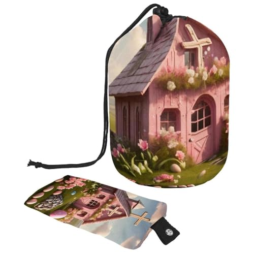 Große Make-up-Tasche für Damen, tragbarer und wasserdichter Kulturbeutel, rosa Oster-Kreuzhaus, mehrfarbig, 9.9x6.9in/25.2x17.6cm;6x3.5in/15.2x8.8cm von Generisch