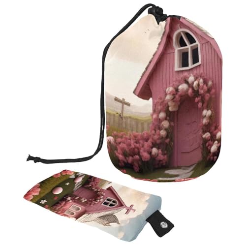 Große Make-up-Tasche für Damen, wasserdicht, Kulturbeutel, Organizer, Aufbewahrung, faltbare Kosmetiktasche für Reisen, rosa Oster-Kreuz-Haus, mehrfarbig, 9.9x6.9in/25.2x17.6cm;6x3.5in/15.2x8.8cm von Generisch