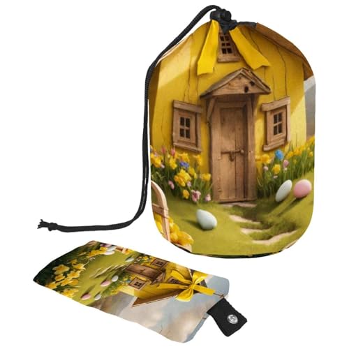 Große Make-up-Tasche für Damen, wasserdicht, Kulturbeutel, Organizer, Aufbewahrung, tragbare Kosmetiktasche, gelbes Oster-Kreuz-Haus, mehrfarbig, 9.9x6.9in/25.2x17.6cm;6x3.5in/15.2x8.8cm von Generisch