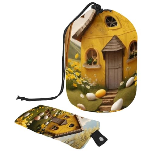 Große Make-up-Tasche für Damen, wasserdicht, Kulturbeutel, tragbare Kosmetiktasche, gelbes Oster-Kreuz-Haus, mehrfarbig, 9.9x6.9in/25.2x17.6cm;6x3.5in/15.2x8.8cm von Generisch