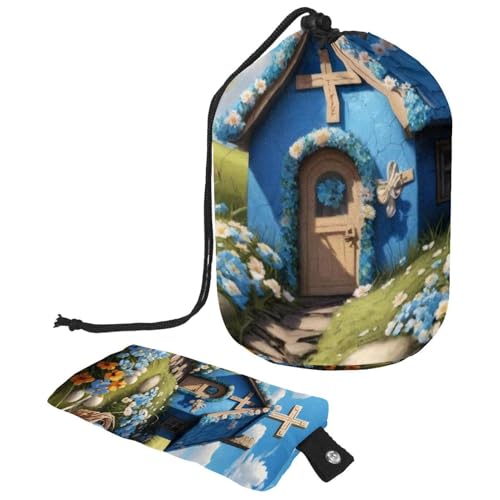 Große Make-up-Tasche für Damen, wasserdicht, Reise-Kulturbeutel, Organizer, Aufbewahrung, blaues Oster-Kreuz-Haus, mehrfarbig, 9.9x6.9in/25.2x17.6cm;6x3.5in/15.2x8.8cm von Generisch