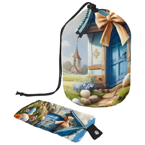 Große Make-up-Tasche für Damen, wasserdicht, Reise-Kulturbeutel, blaues Oster-Kreuz-Haus, mehrfarbig, 9.9x6.9in/25.2x17.6cm;6x3.5in/15.2x8.8cm von Generisch