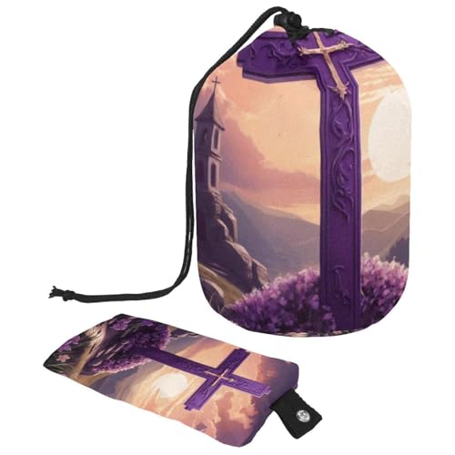 Große Make-up-Tasche für Damen, wasserdicht, mit Kordelzug, Kulturbeutel, Ostern, violettes Kreuz, mehrfarbig, 9.9x6.9in/25.2x17.6cm;6x3.5in/15.2x8.8cm von Generisch