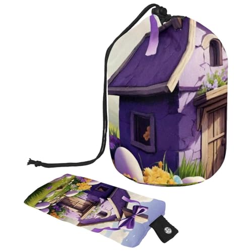 Große Make-up-Tasche für Damen, wasserdichter Kulturbeutel mit Kordelzug, tragbare Kosmetiktasche für Reisen und Zuhause, lila Oster-Kreuzhaus, mehrfarbig, 9.9x6.9in/25.2x17.6cm;6x3.5in/15.2x8.8cm von Generisch