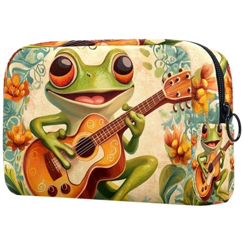 Große Make-up-Tasche mit Fröschen, Gitarre, Blumen, Reißverschluss, Reise-Kosmetik-Organizer für Damen, multi, 18.5x7.5x13cm/7.3x3x5.1in, Art déco von Generisch