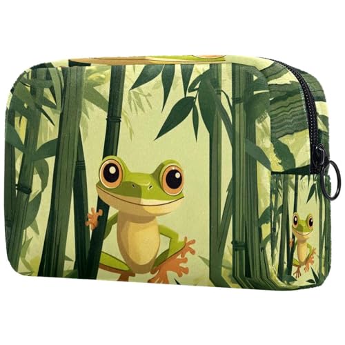 Große Make-up-Tasche mit Reißverschluss, Motiv: neugieriger Frosch, Bambus, Reise-Kosmetik-Organizer für Damen, multi, 18.5x7.5x13cm/7.3x3x5.1in, Art déco von Generisch