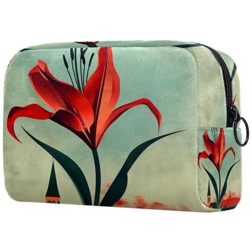 Große Make-up-Tasche mit abstraktem Blumenmuster, Reißverschluss, Reise-Kosmetik-Organizer für Damen, multi, 18.5x7.5x13cm/7.3x3x5.1in, Art déco von Generisch