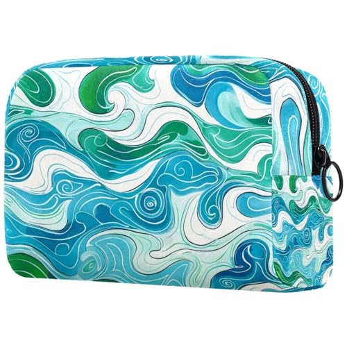 Große Make-up-Tasche mit abstraktem Meereswellen-Motiv, mit Reißverschluss, Reise-Kosmetik-Organizer für Damen, multi, 18.5x7.5x13cm/7.3x3x5.1in, Art déco von Generisch
