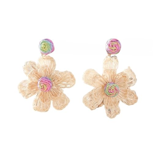 Große Statement Raffia Blumen Ohrringe, Bunte Boho Ohrhänger, Süße Handgemachte Geflochtene Mode Ohrstecker, Sommer Strandschmuck für Frauen, Reisen, Strand von Generisch