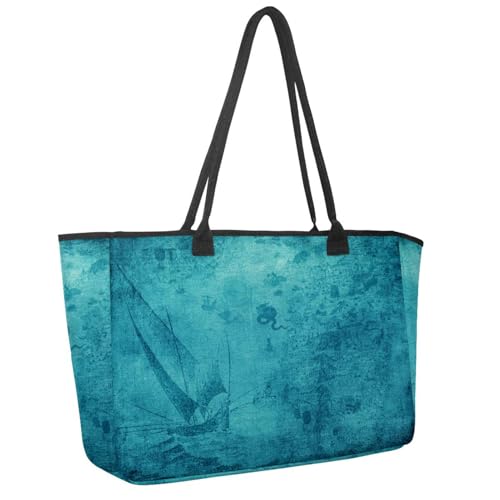 Große Strandtasche für Damen, Kunstkarte, Segelschiff, Reisetasche, mit Taschen, wasserdicht, Schultertasche, Mehrfarbig 1, 14.5x20.8x5.5in/37x53x14cm Große Strandtasche für Damen, Kunstkarte, Segelschiff, Reisetasche, mit Taschen, wasserdicht, Schultertasche, Mehrfarbig 1, 14.5x20.8x5.5in/37x53x14cm von Generisch