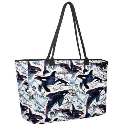 Große Strandtasche für Damen, niedliches schwarzes Wassermelonen-Sommerfrucht-Muster, Reisetasche mit Taschen, wasserdichte Schulterhandtasche, Mehrfarbig 14, 14.5x20.8x5.5in/37x53x14cm Große Strandtasche für Damen, niedliches schwarzes Wassermelonen-Sommerfrucht-Muster, Reisetasche mit Taschen, wasserdichte Schulterhandtasche, Mehrfarbig 14, 14.5x20.8x5.5in/37x53x14cm von Generisch