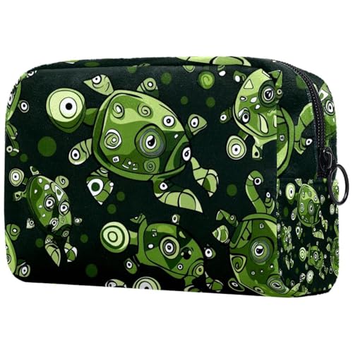 Große abstrakte Make-up-Tasche mit grünem Roboter-Schildkröten-Design, mit Reißverschluss, Reise-Kosmetik-Organizer für Damen, multi, 18.5x7.5x13cm/7.3x3x5.1in, Art déco von Generisch