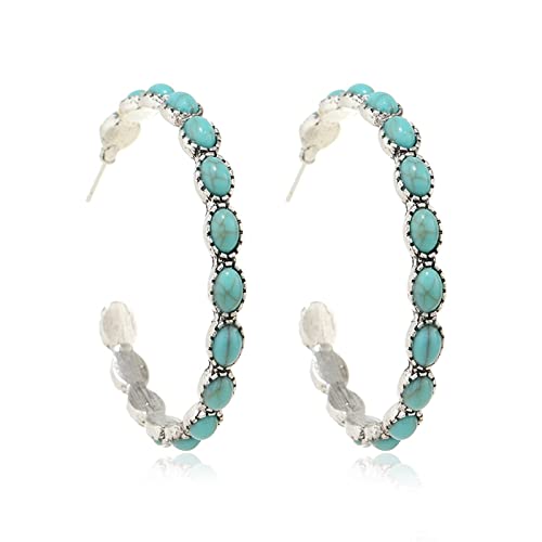 Große ovale Ohrringe aus natürlichem Türkis, Metall, Statement, Tropfenohrringe, böhmische, zarte Creolen für Frauen und Mädchen Italienische Ohrringe (Blue, One Size) von Generisch
