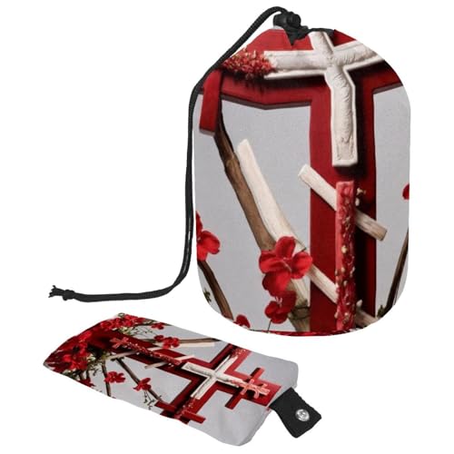 Große wasserdichte Make-up-Tasche für Damen, praktische Reise-Kulturbeutel, Oster-rotes Kreuz, mehrfarbig, 9.9x6.9in/25.2x17.6cm;6x3.5in/15.2x8.8cm von Generisch