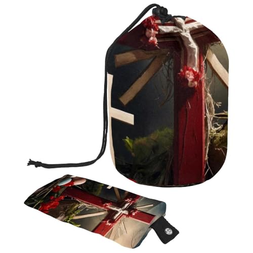 Große wasserdichte Tasche für weibliches Make-up, praktischer Kosmetik-Organizer, Oster-rotes Kreuz, mehrfarbig, 9.9x6.9in/25.2x17.6cm;6x3.5in/15.2x8.8cm von Generisch