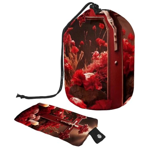 Große wasserdichte Tasche für weibliches Make-up, praktischer Reise-Kosmetik-Organizer, Oster-rotes Kreuz, mehrfarbig, 9.9x6.9in/25.2x17.6cm;6x3.5in/15.2x8.8cm von Generisch