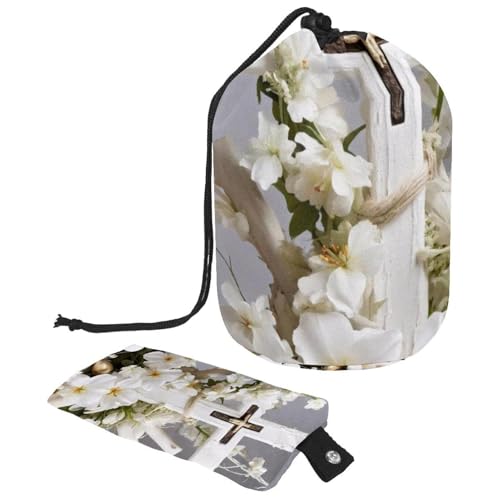 Große wasserdichte Tasche für weibliches Make-up, tragbarer Kosmetik-Organizer, Oster-weißes Kreuz, mehrfarbig, 9.9x6.9in/25.2x17.6cm;6x3.5in/15.2x8.8cm von Generisch