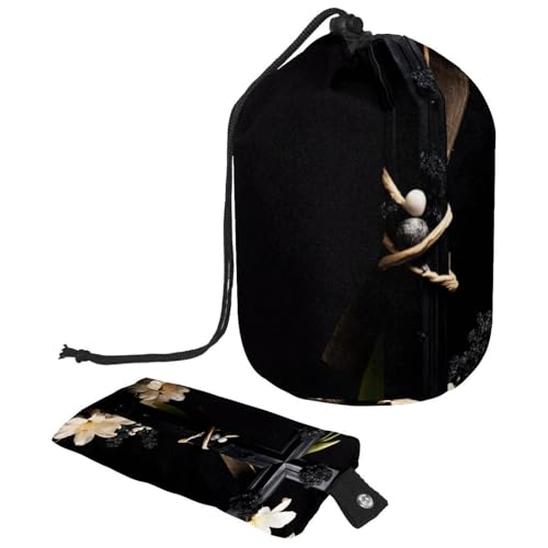 Großer wasserdichter Make-up-Fass für Damen, praktische Toilettenartikel-Aufbewahrung, Ostern, schwarzes Kreuz, mehrfarbig, 9.9x6.9in/25.2x17.6cm;6x3.5in/15.2x8.8cm von Generisch