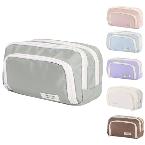 Großes Fassungsvermögen, einfaches Federmäppchen mit 3 Fächern, 2025, visuelles Federmäppchen für Schule, Uni, Bürobedarf, grün, modisch von Generisch