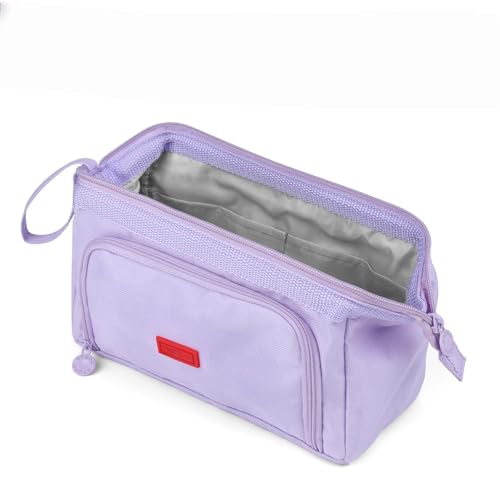 Großes Federmäppchen für Mädchen, super großes Federmäppchen für Damen, Reißverschluss, glatt, Stifteetui, Schreibwaren-Organizer, strapazierfähiges Federmäppchen für die Schule (lila) von Generisch