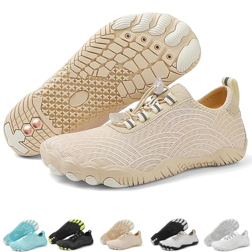 Grounding Shoes with Copper for Men Women, Waterproof Non-Slip Barefoot Hiking & Outdoor Shoes, Quick-Dry, Wide Toe, Orthopedic Comfort for Travel, Beach, & Trail Running (H01-Apricot,39.5) von Generisch
