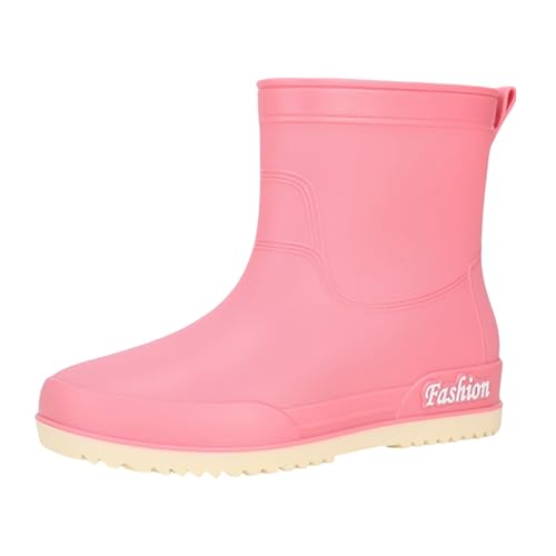 Grüne Gummistiefel Boots Damen Wasserdicht Modische rutschfeste,mittelhohe Regenstiefel Gummistiefeletten Stallschuhe Damen Wasserdicht (Pink,40) von Generisch