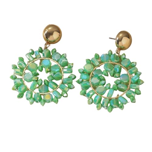 Grüne Perlenblumenohrringe für Frauen – Boho Ohrstecker, Handgefertigt, Farbenfroh, Statement, Trendiger, Süßer Sommerschmuck für Mädchen von Generisch