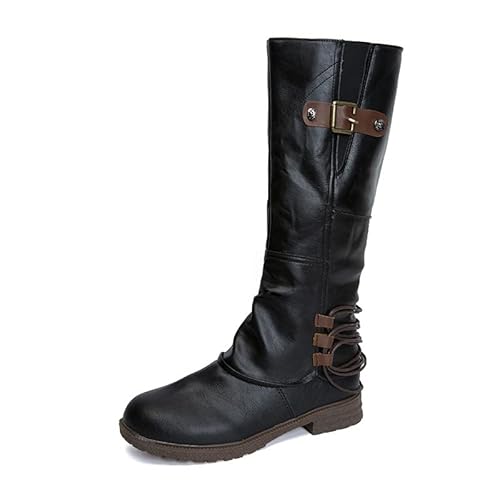 Grüne Stiefel Overknees Damen Wasserdichter Schlauchreißverschluss Side High Boots Damenstiefel (Black, 42) Langschaft Gummistiefel Leoprint Regen Stiefeletten Halbhoch Halbhohe Breiter Fuß von Generisch