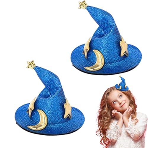 Gruselige Haarnadeln, Zaubererhut Clip | 2 Stück Zaubererhut Kopfschmuck - Wiederverwendbare glänzende Stern- und Mond-Design-Hut-Haarspange zur Kleidungsdekoration von Generisch