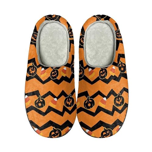 Gruselige Hausschuhe für Damen, Halloween-Hausschuhe, Geist, Unisex, Halloween-Hausschuhe, niedliche, flauschige Pantoffeln, warme Kürbis-Slider, weiche Schlupfschuhe, Hausschuhe, gemütliche von Generisch